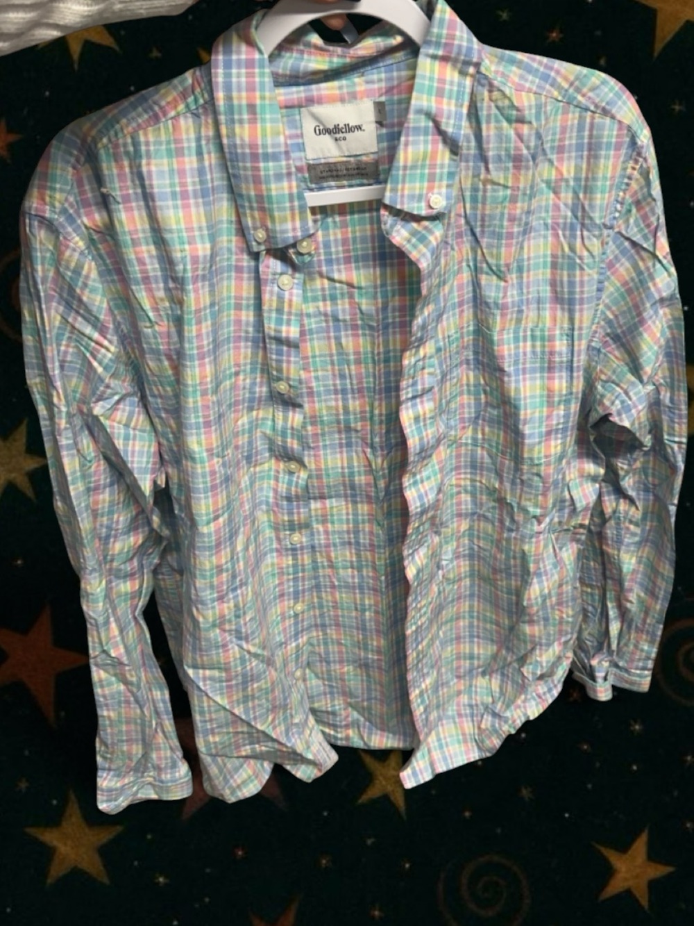 Goodfellow & Co Pastel Plaid Button-Down Shirt - Blue, Pink, Yellow, Green